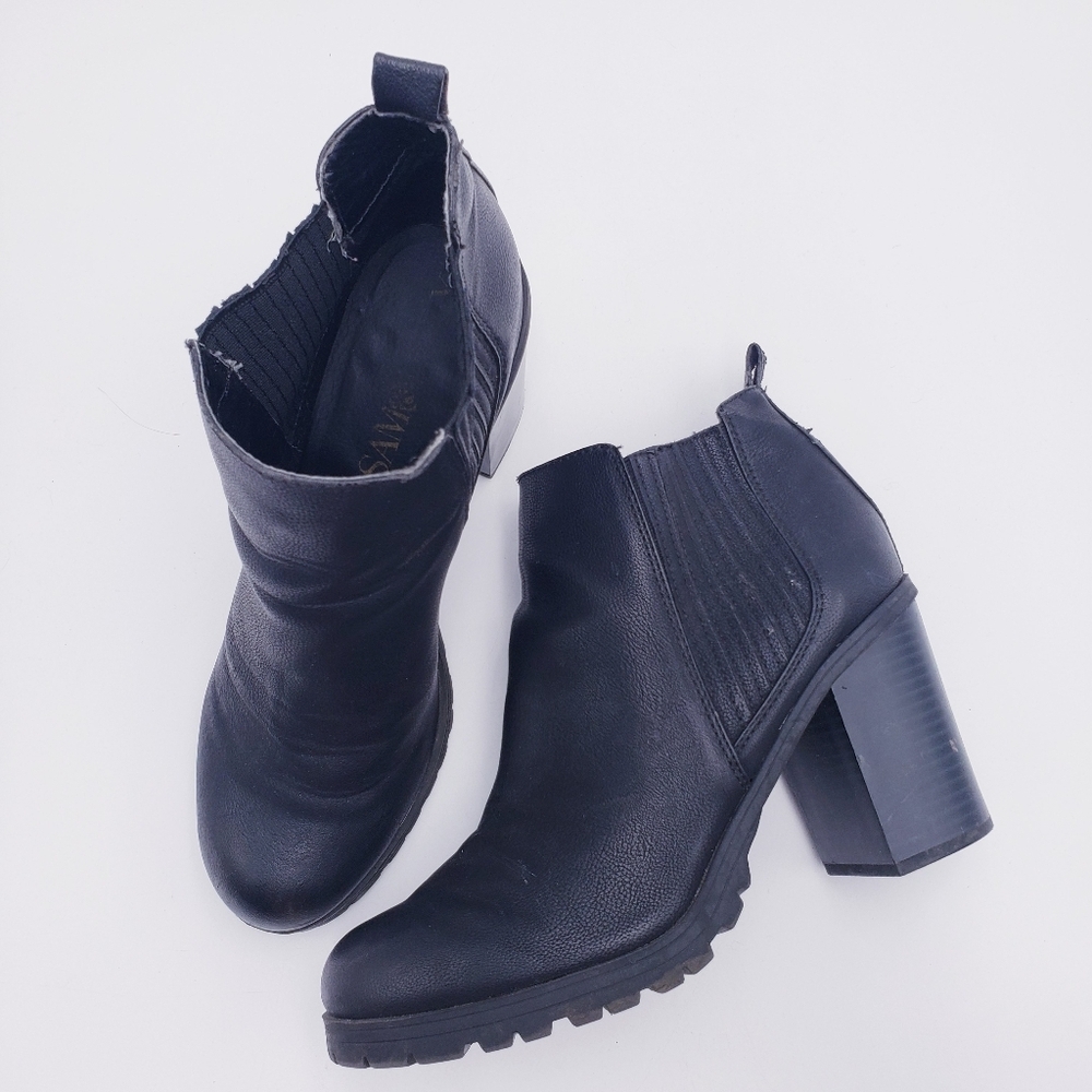 Sam & Libby Chelsea Ankle Boots Black Chunky‎ Platform Boot Lug Sole Size 9.5